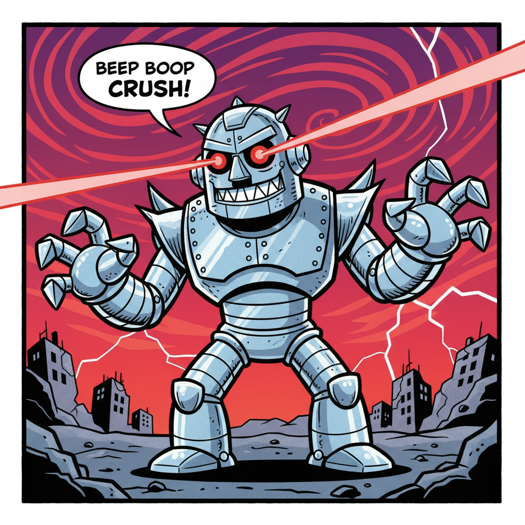 Evil robot with laser eyes