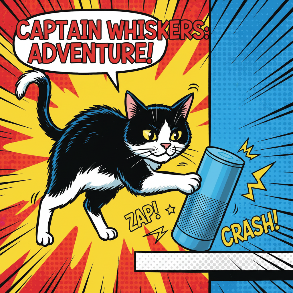 Bucky knocking Alexa off the table