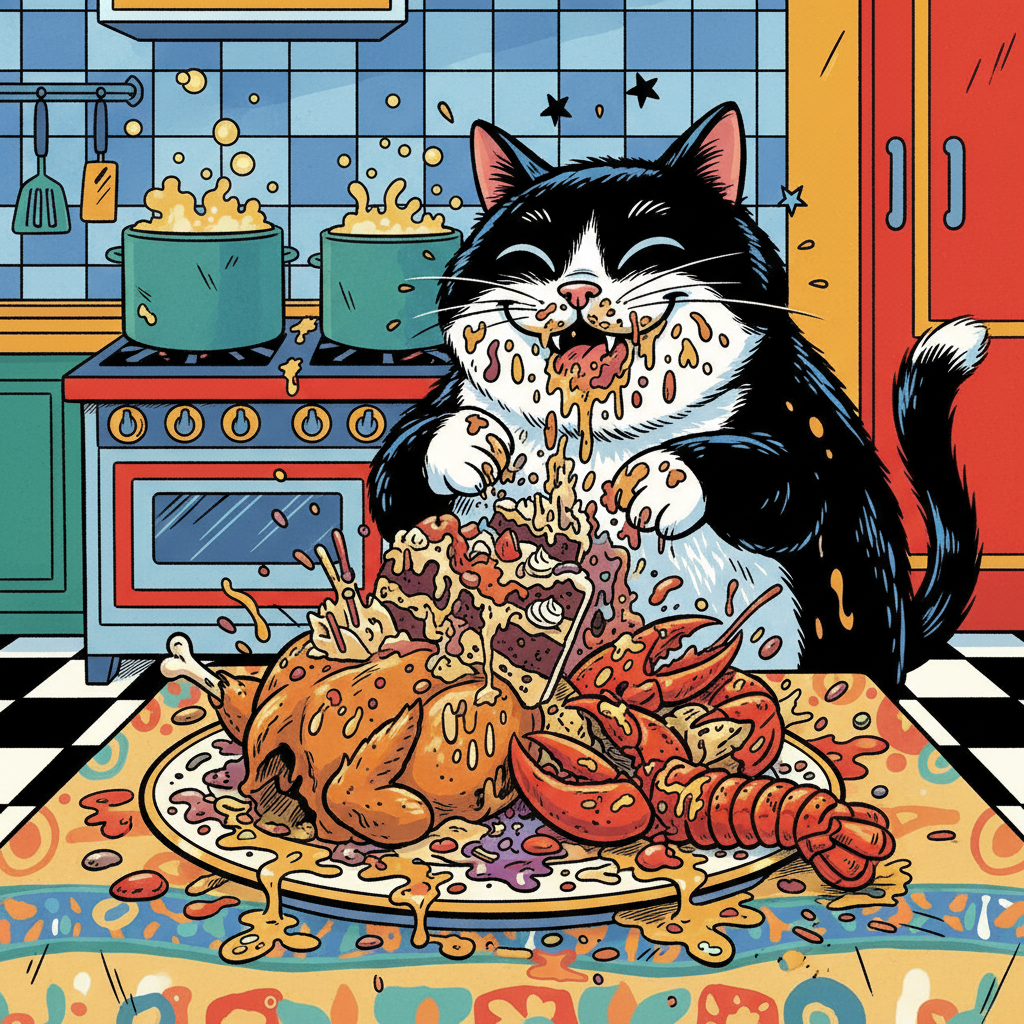 Bucky surprisingly eating the food