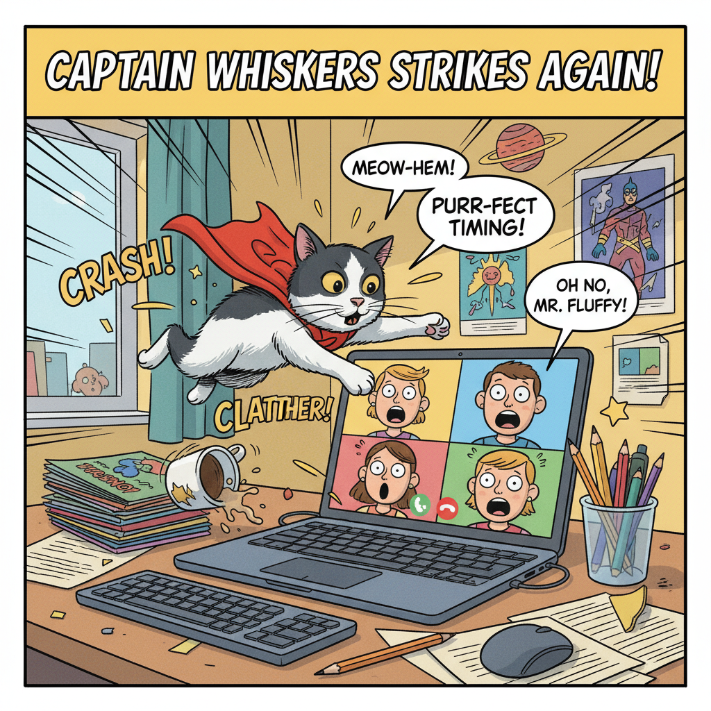 Bucky jumping onto Dad's keyboard during Zoom