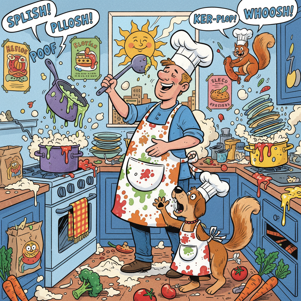 Dad making a mess in the kitchen