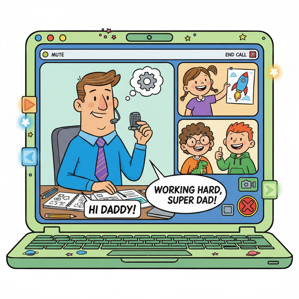 Dad on a serious Zoom call