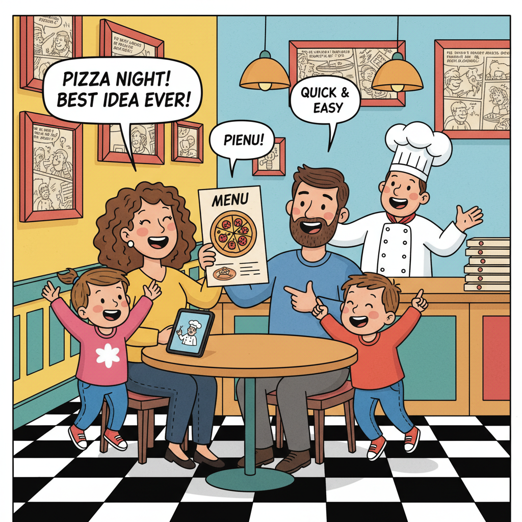 Family ordering pizza together