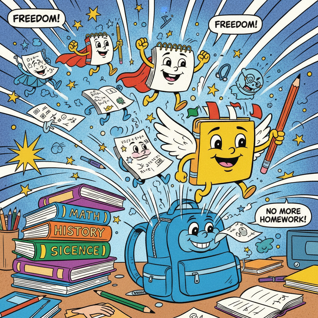 Oliver's homework and books coming to life