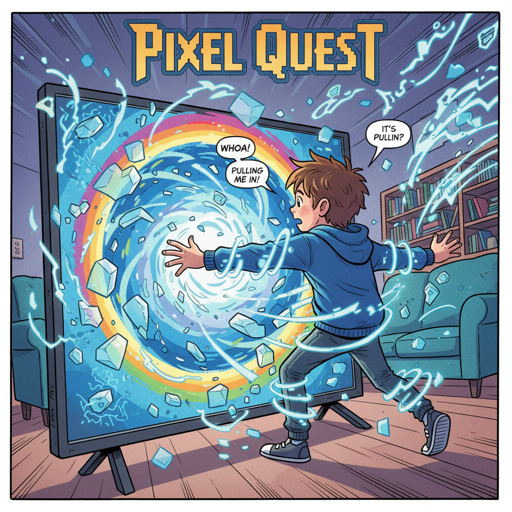 Oliver being sucked into the game screen