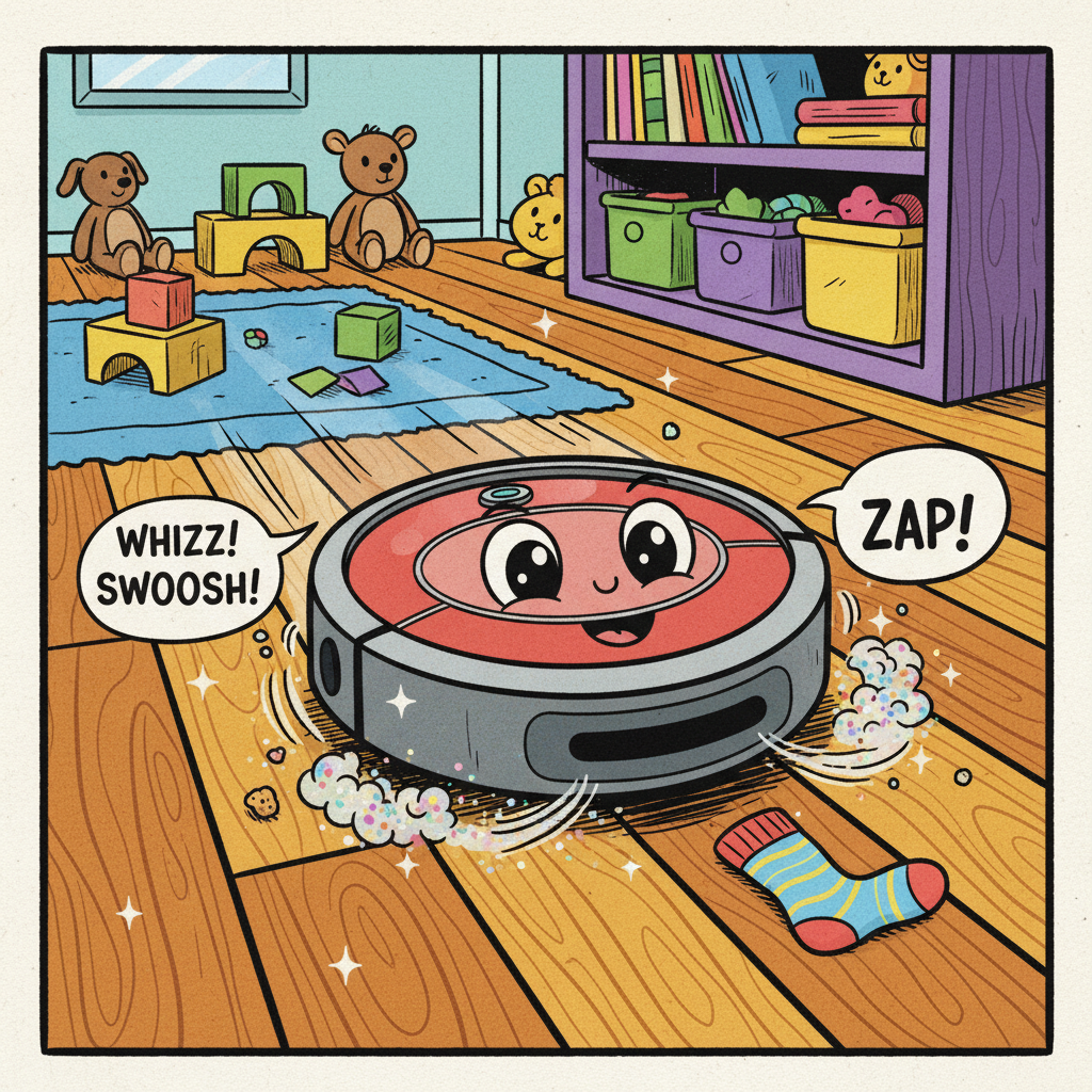 A Roomba robot vacuum cleaning