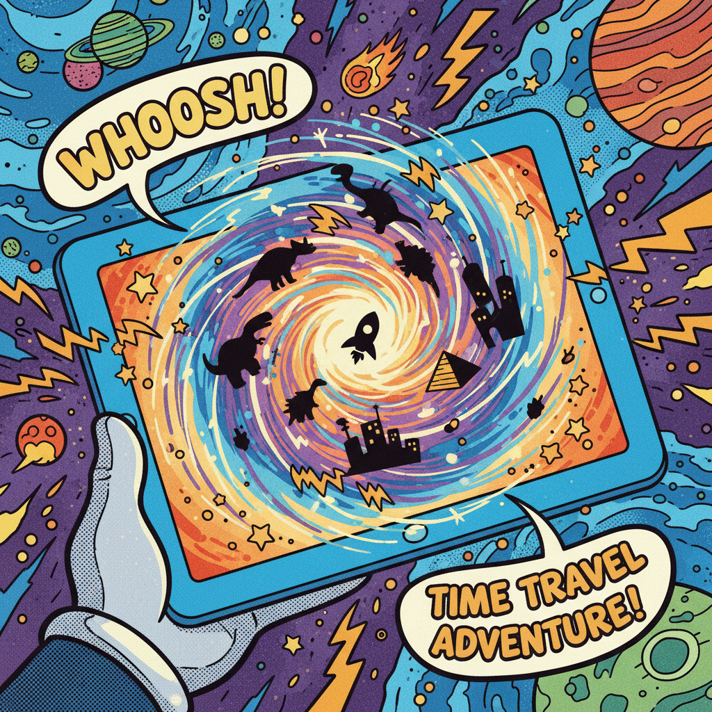 Oliver's tablet glowing with a swirling portal